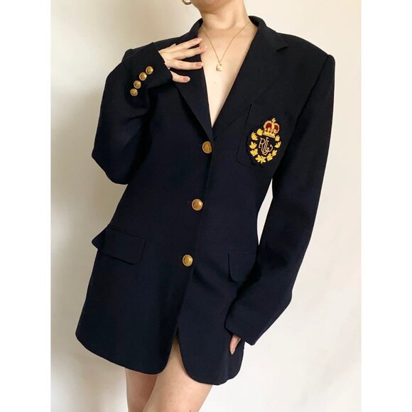 ❤️❤️Lauren Ralph Lauren 100% Wool Blazer with Crest Made in USA 8 - Picture 1 of 9